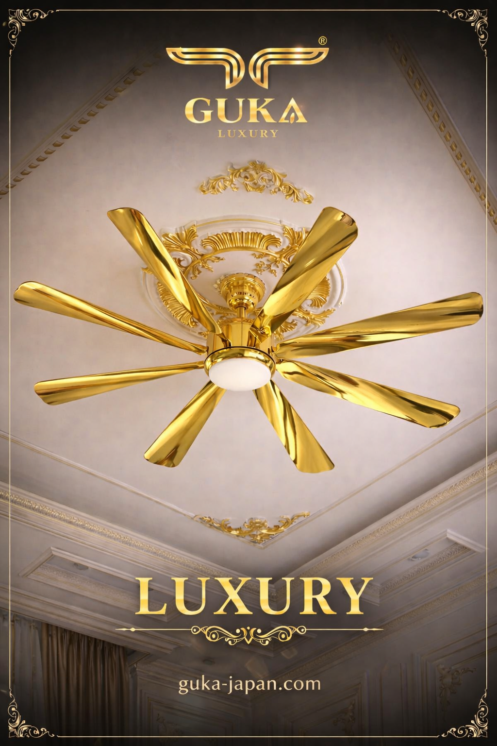 Quạt trần 8 cánh Hà Nội cao cấp inox mạ vàng có đèn LED